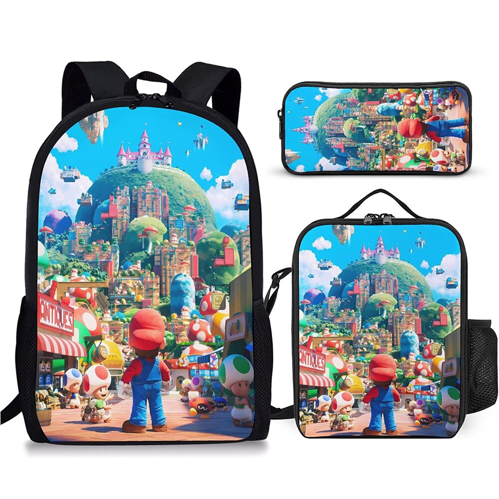 Kit escolar do Super Mario 3 peças Estojo + Bolsa + Mochila