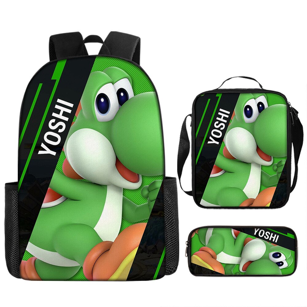 Kit escolar infantil do anime Super Mario com 3 peças bolsa +lancheira + estojo