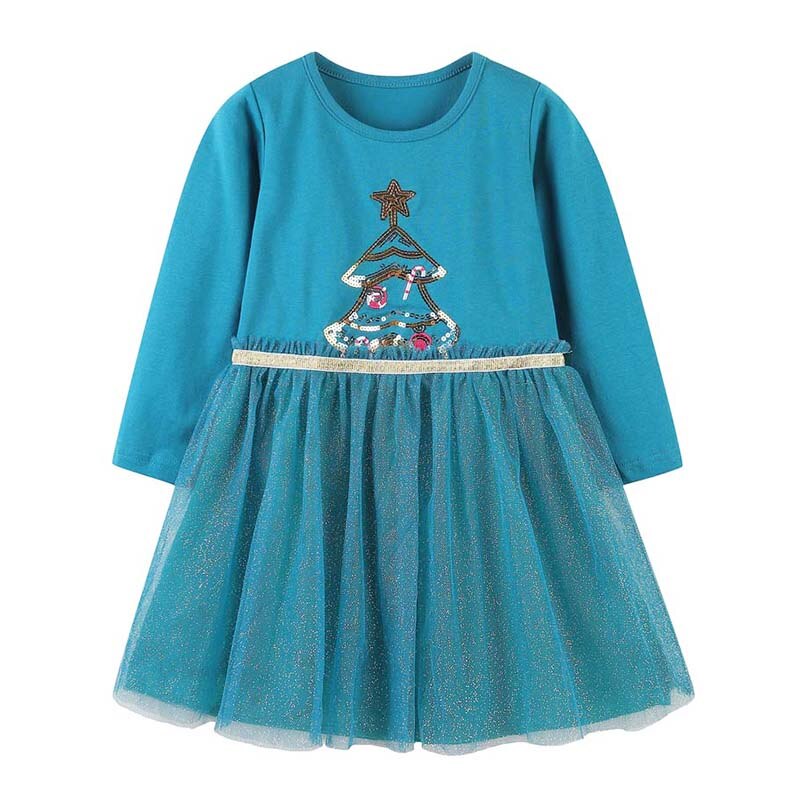 Vestido infantil feminino com manga comprida e desenhos animados