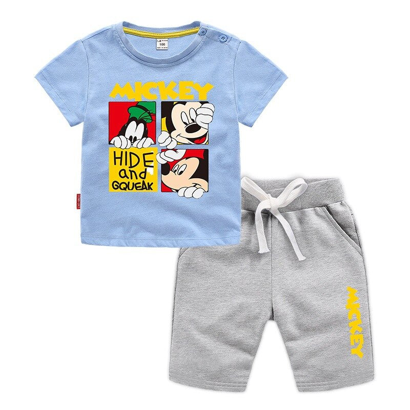 Conjunto do mickey para meninos de verão de 2 peças camiseta + short