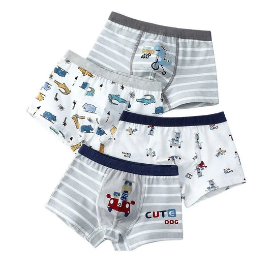 Conjunto com 4 peças de cuecas boxers infantil masculina de algodão e microfibra com desenhos animados