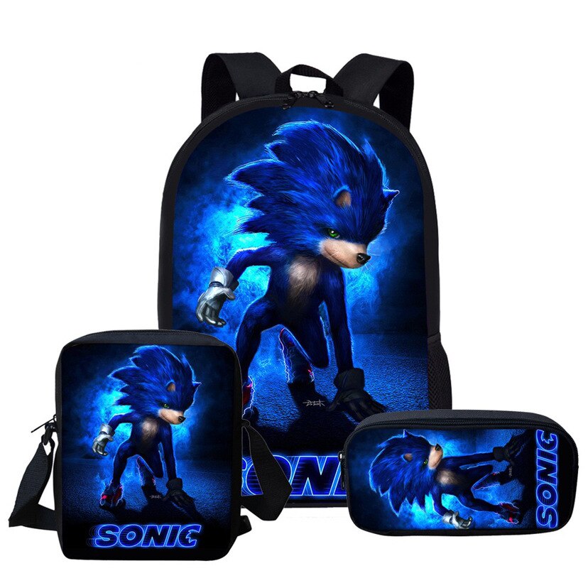 Kit escolar infantil do Sonic 3 peças bolsa+mochila+estojo