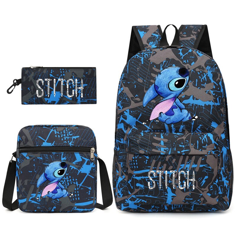 Kit escolar stitch infantil com 3 peças estojo+mochila+bolsa