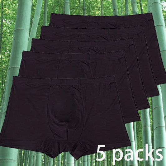 Conjunto com 5 peças de cuecas Boxers masculinas Plus Size em fibra de bambu e elastano tamanho XL-6XL