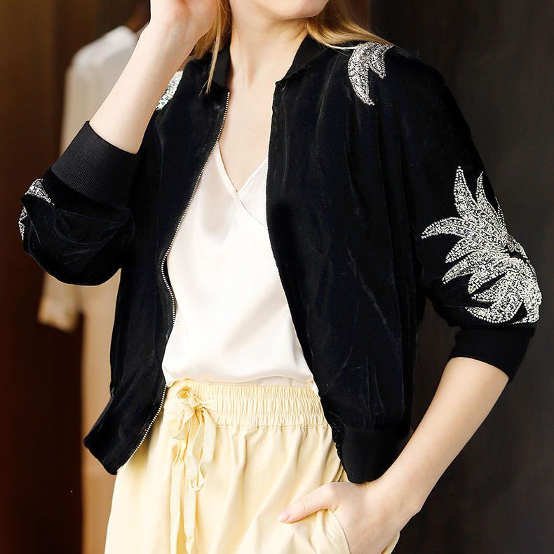 Jaqueta  feminina com lantejoula e designer de luxo