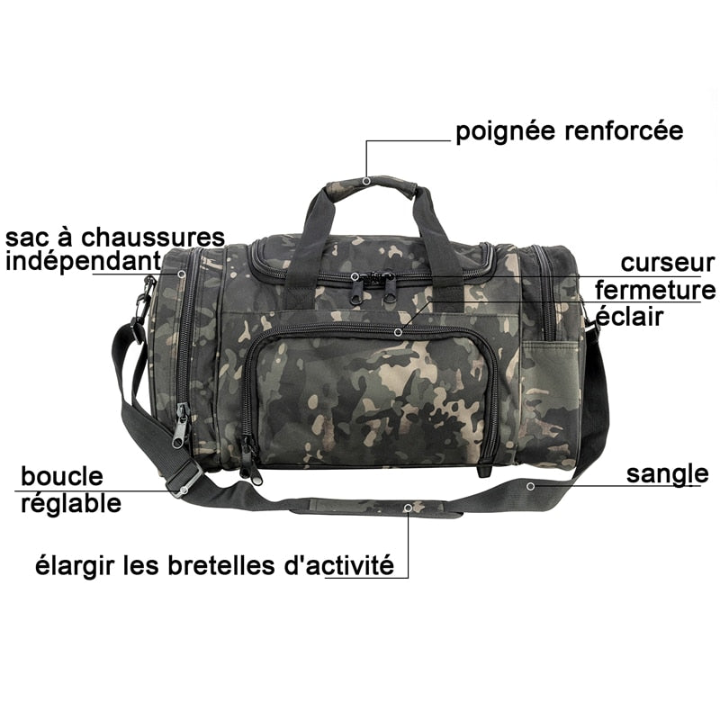 Bolsa de viagem tático militar masculino com compartimento para sapatos