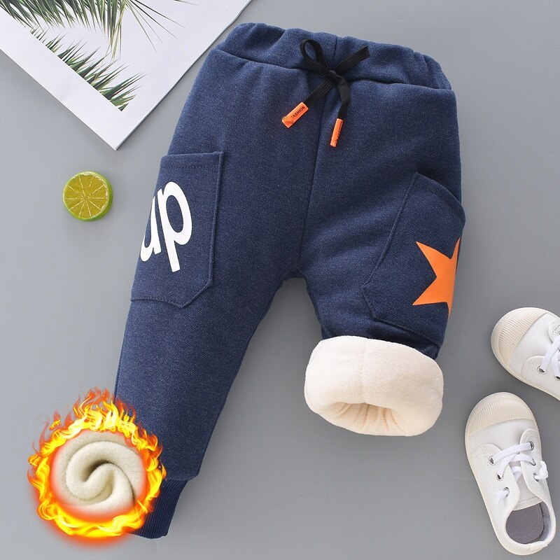 Calça infantil masculina com cintura elástica e velo acolchoado