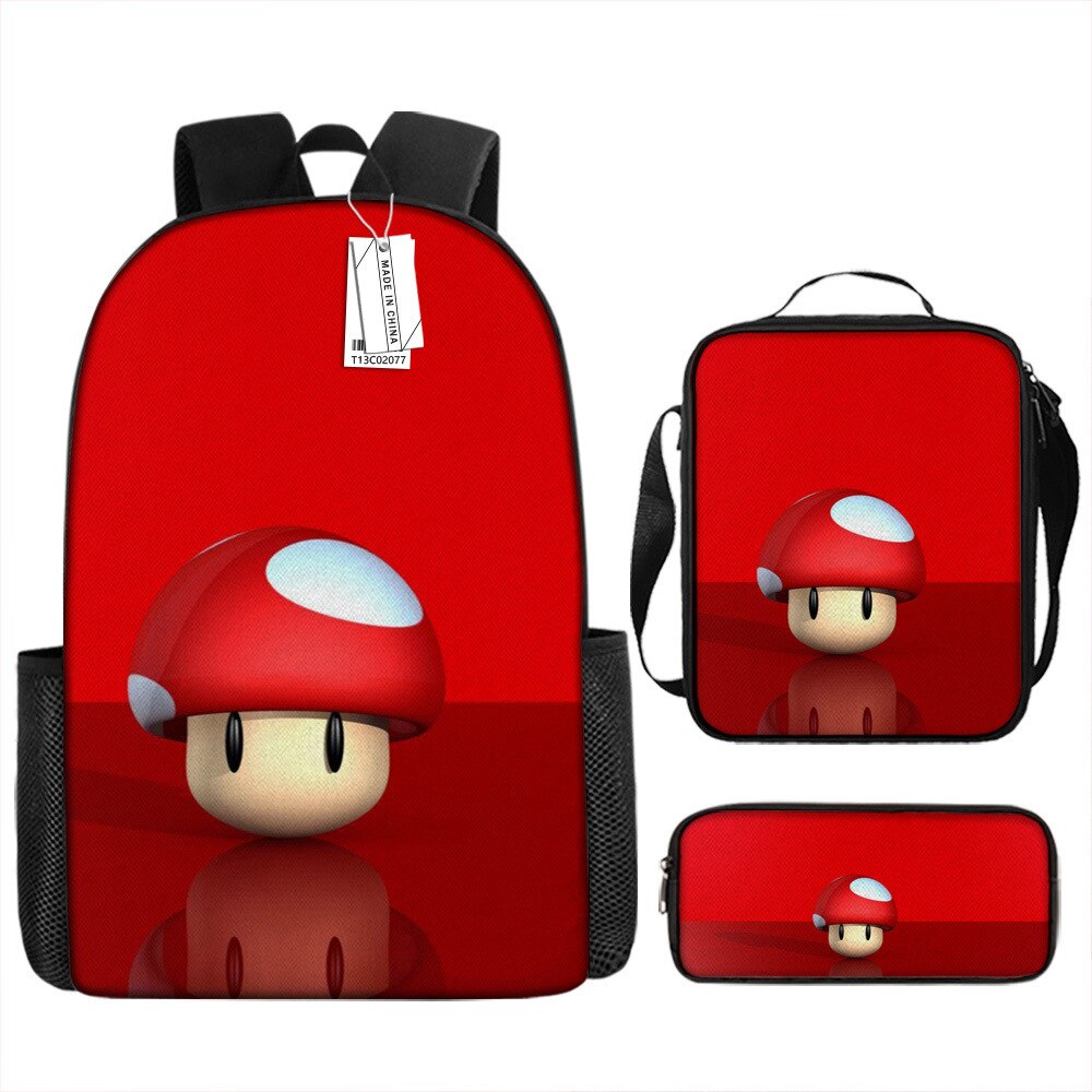 Kit escolar infantil do anime Super Mario com 3 peças bolsa +lancheira + estojo