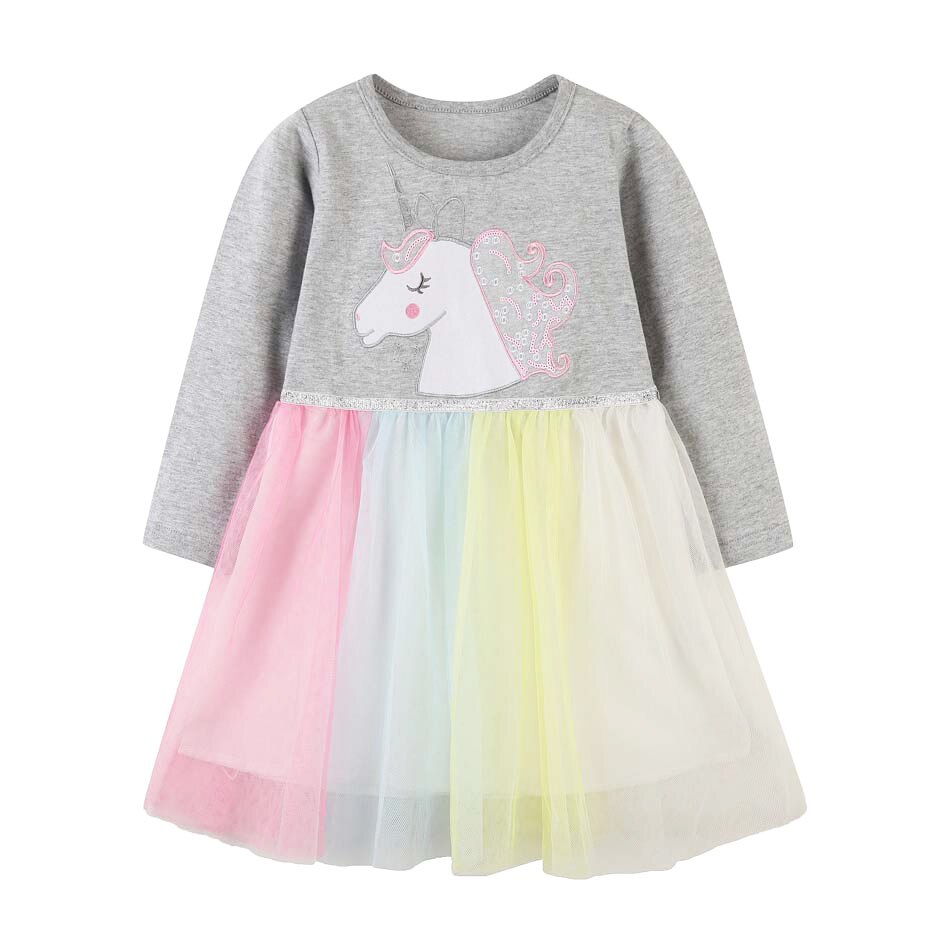 Vestido infantil feminino com manga comprida e desenhos animados