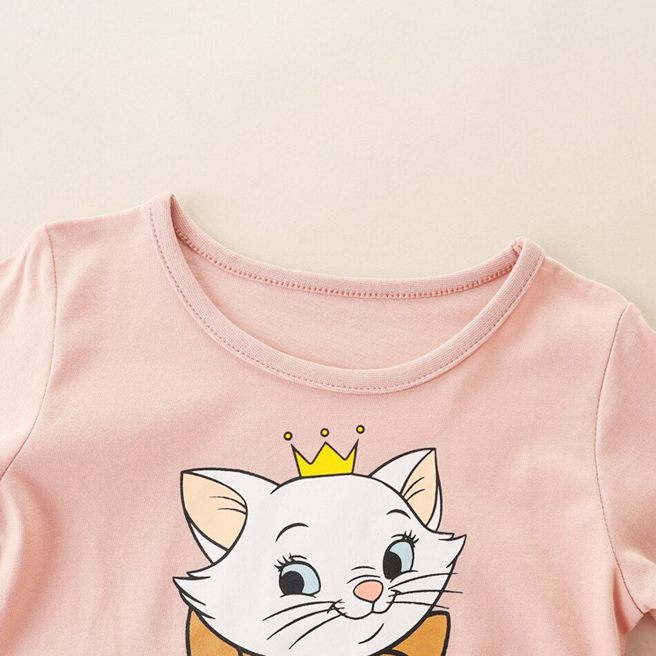 Vestido infantil feminino com manga comprida e desenhos animados