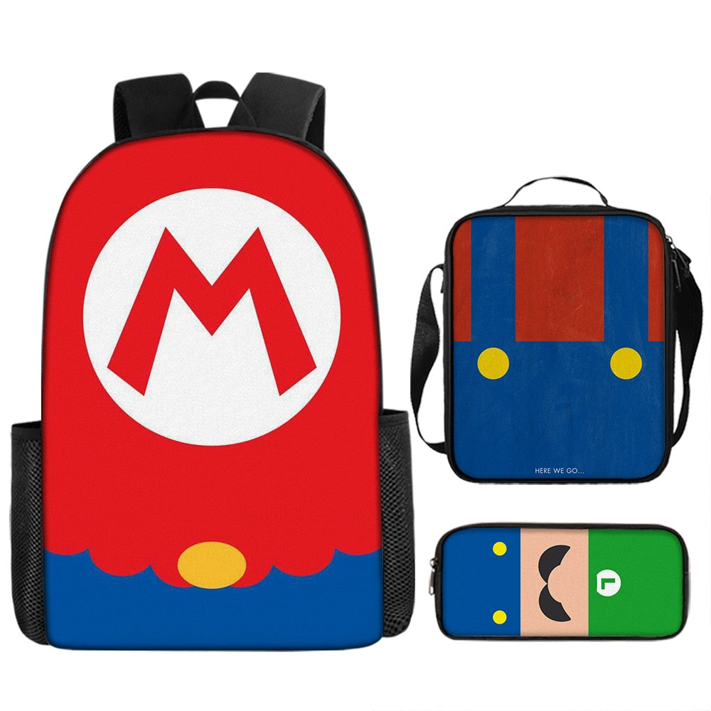 Kit escolar do Super Mario 3 peças Estojo + Bolsa + Mochila