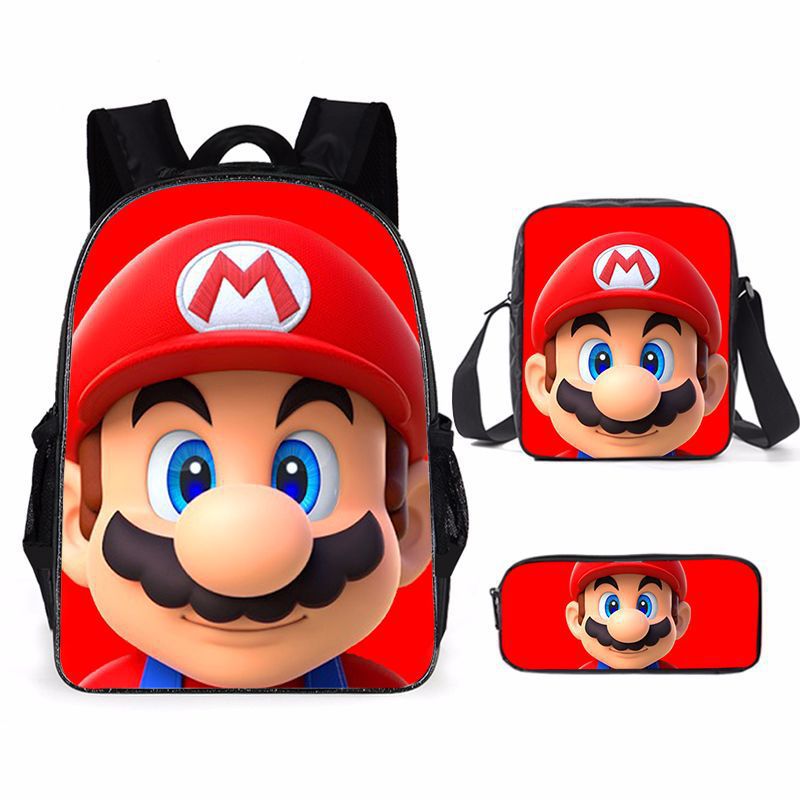 Kit escolar do Super Mario 3 peças Estojo + Bolsa + Mochila