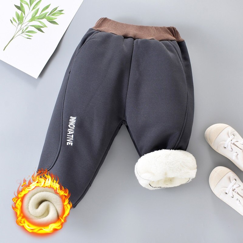 Calça infantil masculina com cintura elástica e velo acolchoado