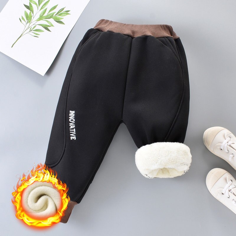 Calça infantil masculina com cintura elástica e velo acolchoado