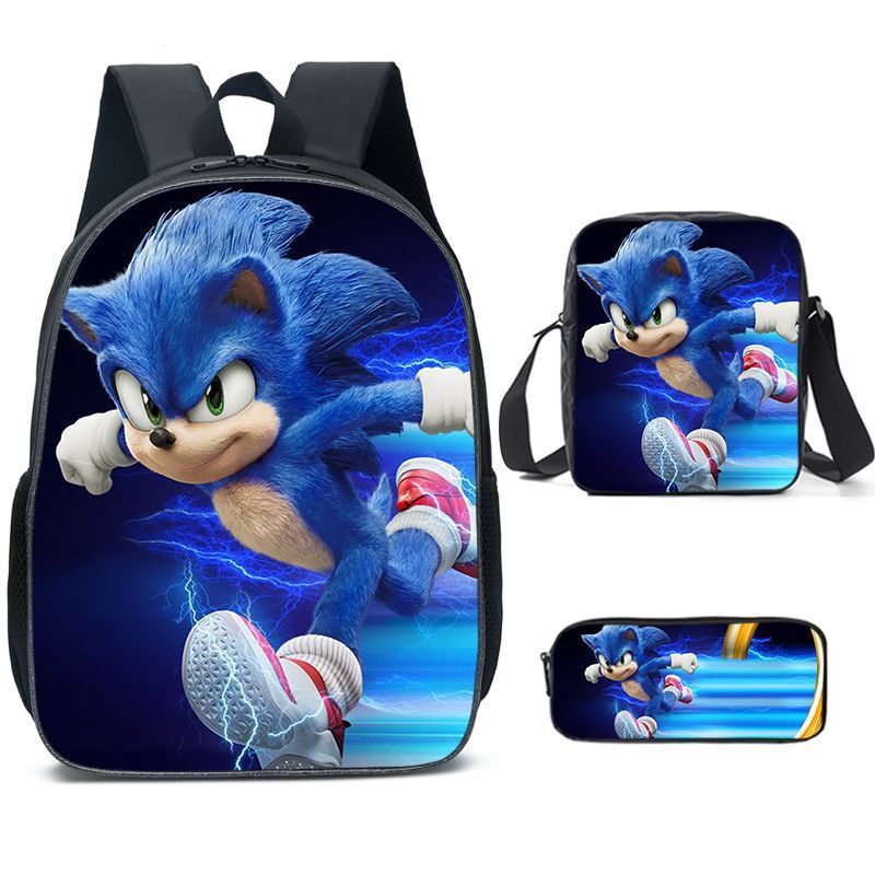 Kit escolar infantil do Sonic 3 peças bolsa+mochila+estojo