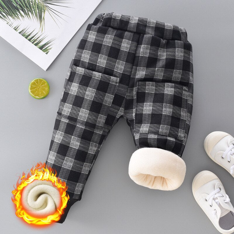 Calça infantil masculina com cintura elástica e velo acolchoado