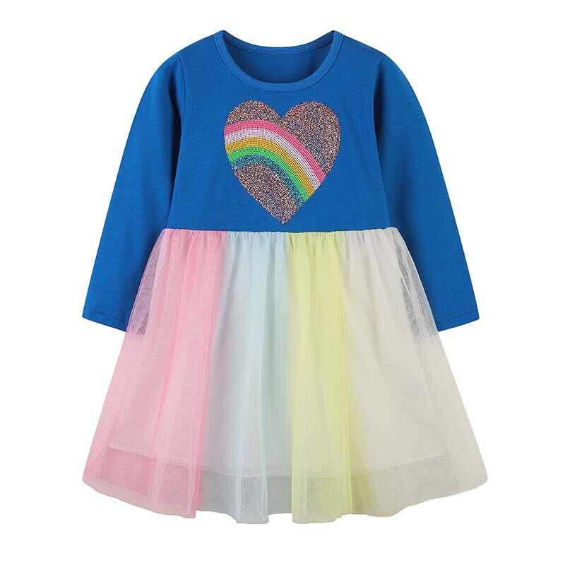 Vestido infantil feminino com manga comprida e desenhos animados