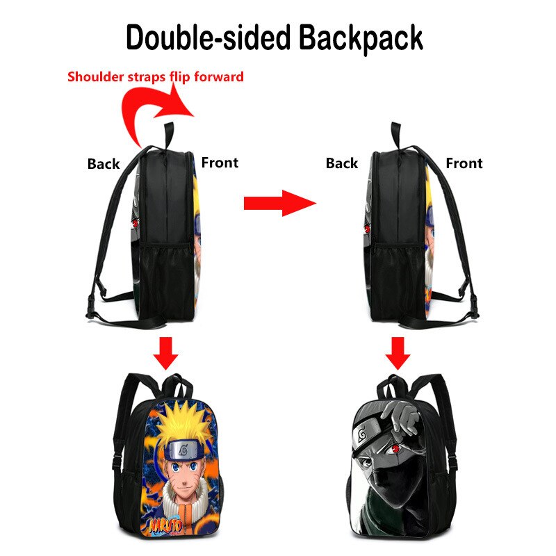 Bandai Mochila dupla face 3D nova impressa Naruto