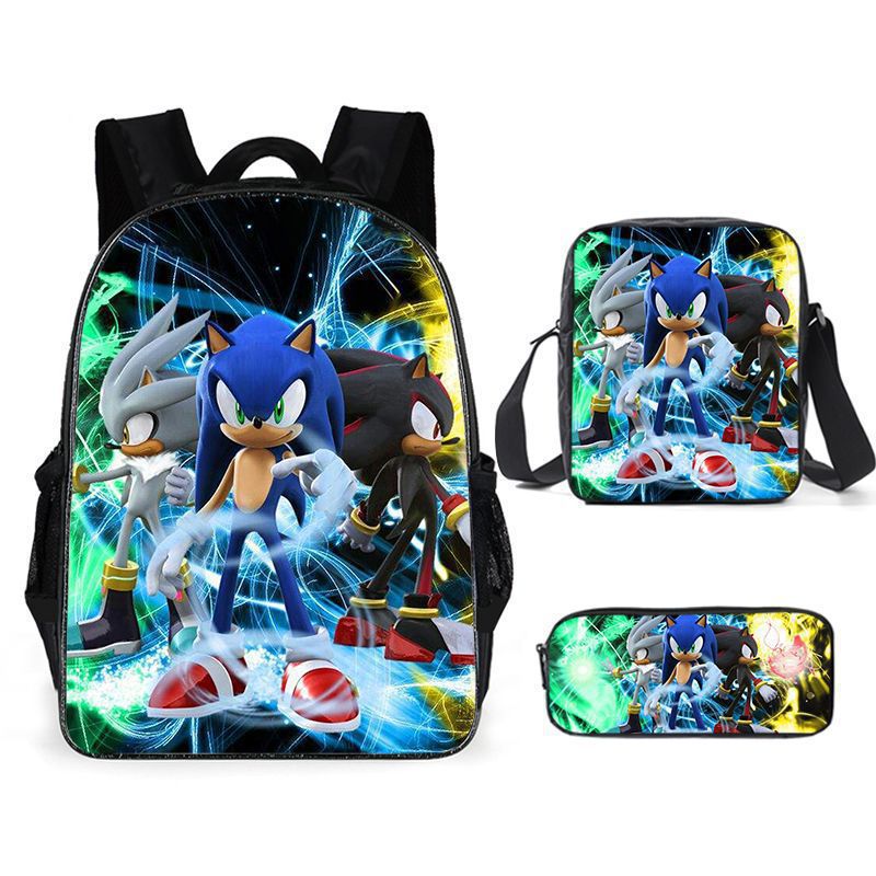 Kit escolar infantil do Sonic 3 peças bolsa+mochila+estojo