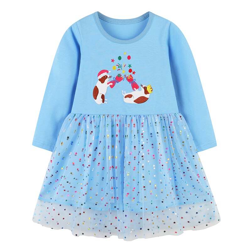 Vestido infantil feminino com manga comprida e desenhos animados