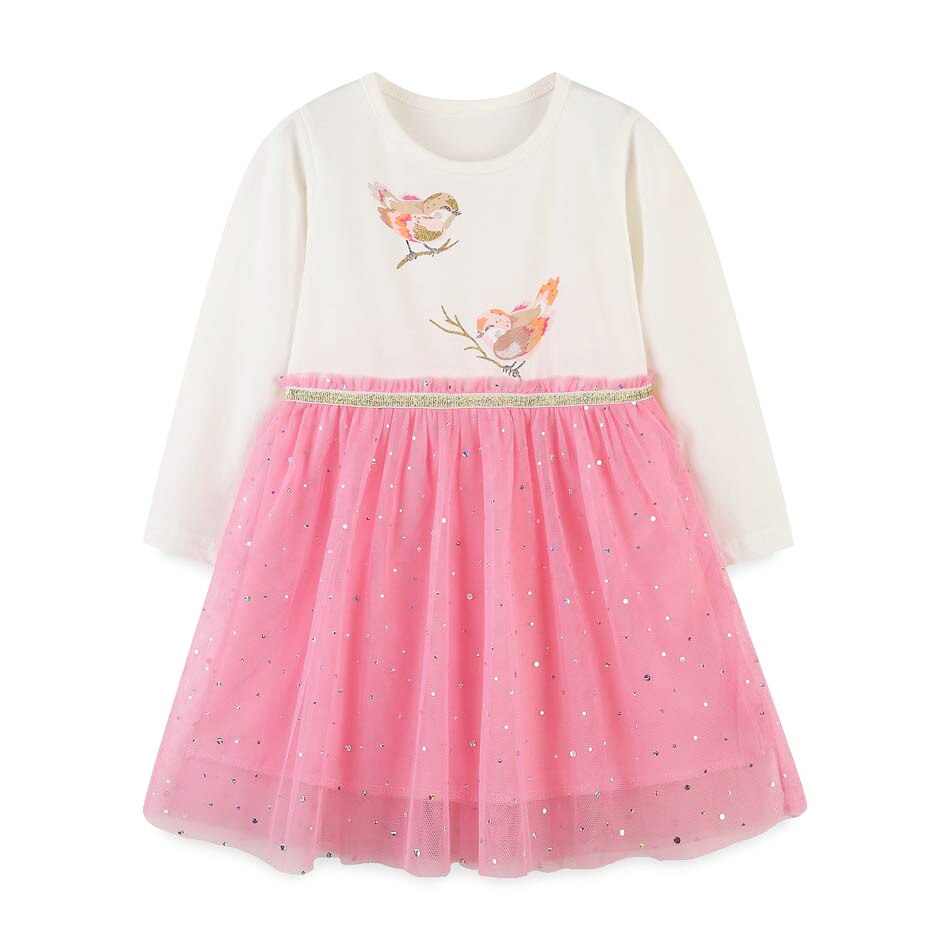 Vestido infantil feminino com manga comprida e desenhos animados