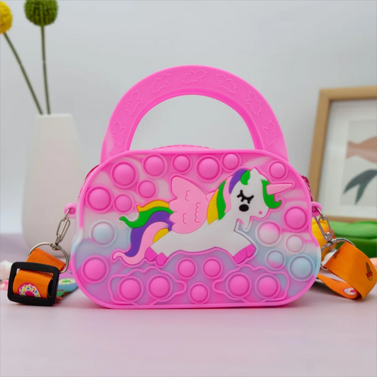 Bolsa de ombro em silicone para meninas com desenho de unicórnio