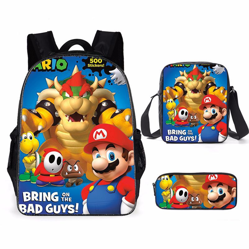 Kit escolar do Super Mario 3 peças Estojo + Bolsa + Mochila