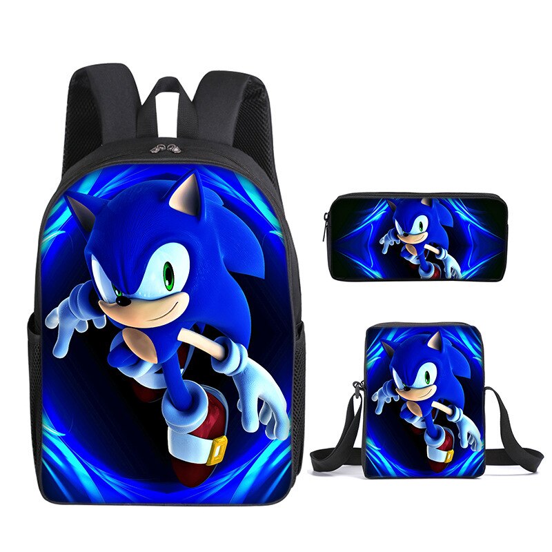 Kit escolar infantil do Sonic 3 peças bolsa+mochila+estojo