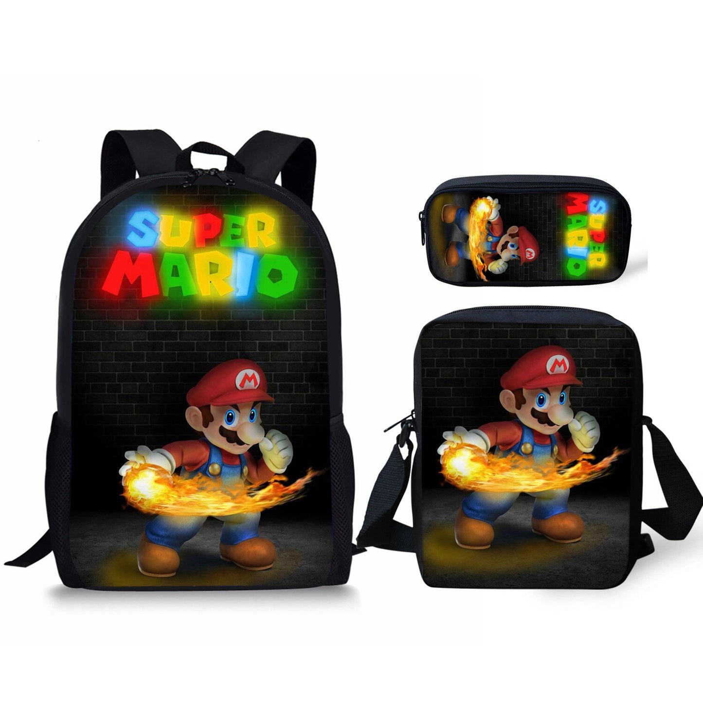 Kit escolar do Super Mario 3 peças Estojo + Bolsa + Mochila