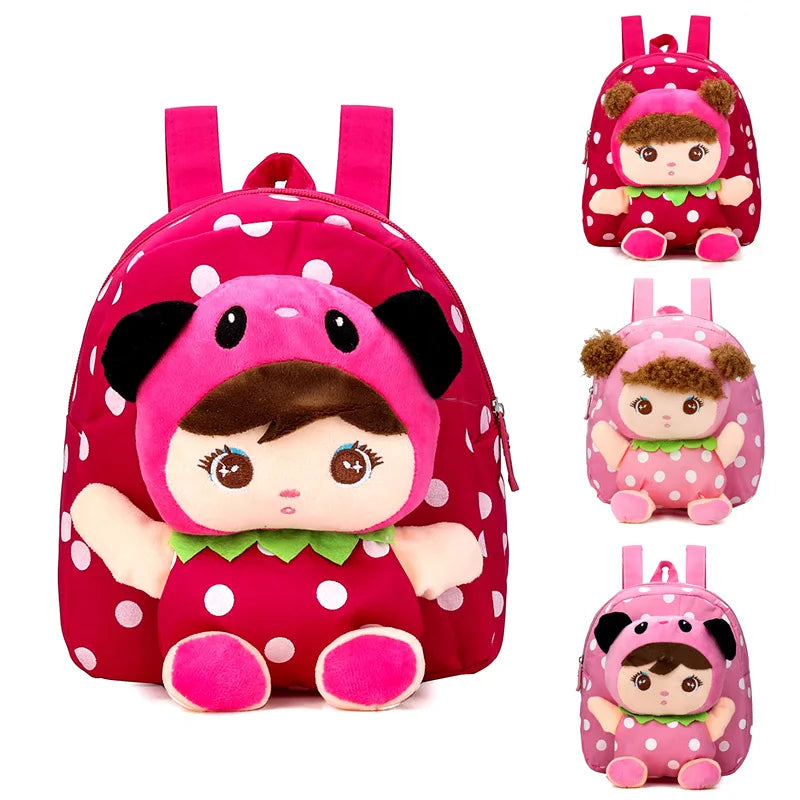 Mochila escolar infantil de pelúcia com desenho animado para crianças escolares de jardim de infância