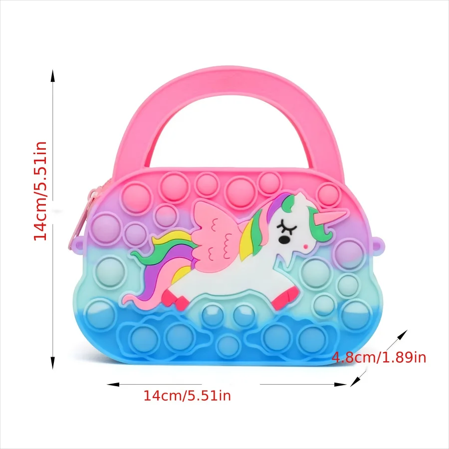 Bolsa de ombro em silicone para meninas com desenho de unicórnio