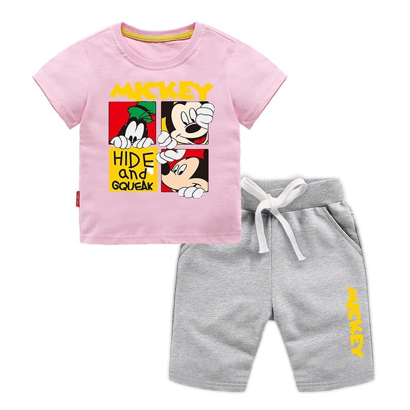 Conjunto do mickey para meninos de verão de 2 peças camiseta + short