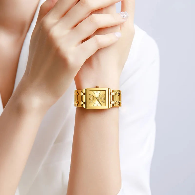 Relógio de pulso feminino de quartzo dourado 30m à prova d'água