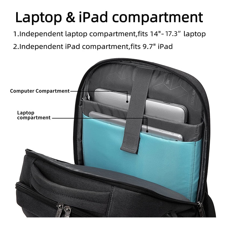 Mochila para laptop masculina 17,3 polegadas possui porta USB