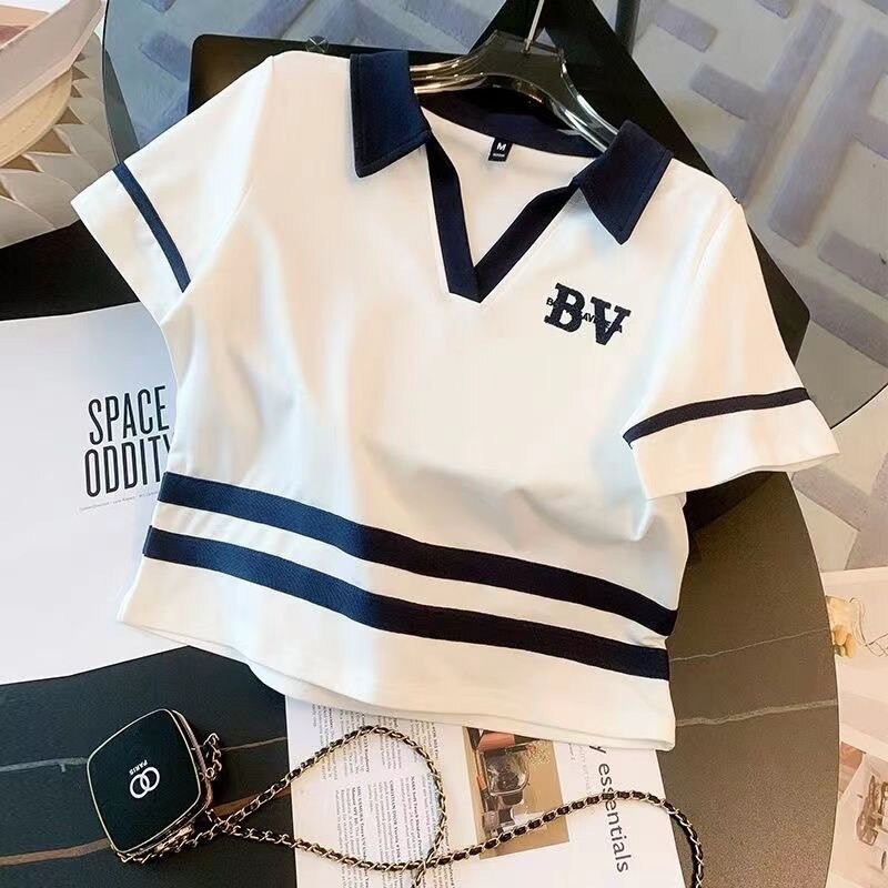 Conjunto feminino infantil de 2 peças camiseta polo +shorts