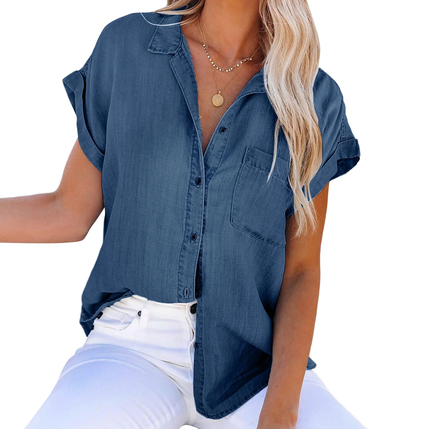 Camiseta feminina jeans casual sólida verão vintage