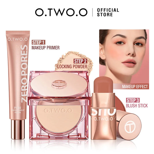 conjunto de maquiagem 3 em 1  batom blush stick FPS 30PA + pó de configuração facial