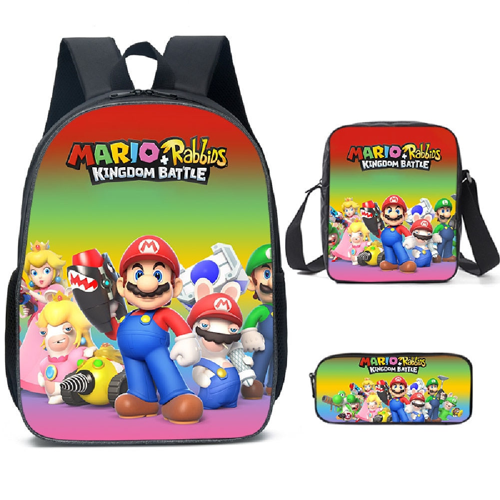 Kit escolar infantil do anime Super Mario com 3 peças bolsa +lancheira + estojo