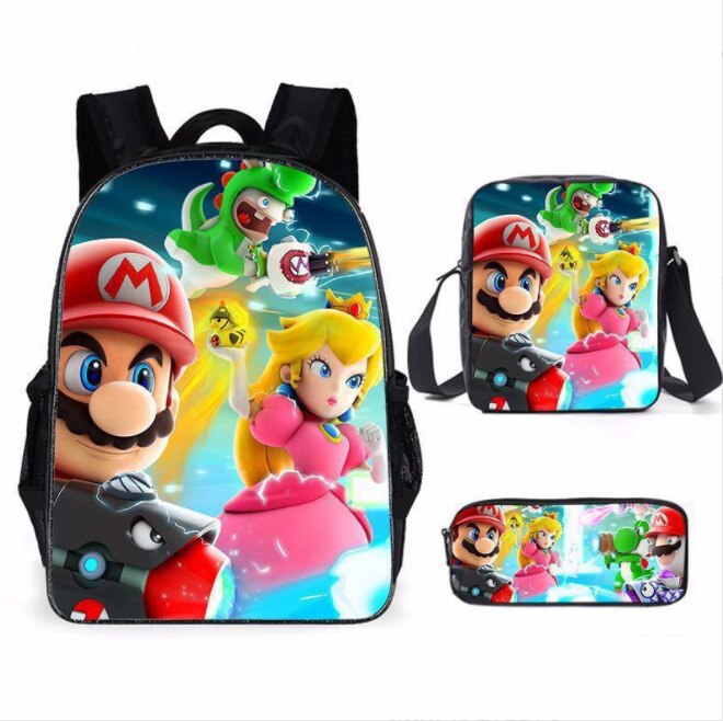 Kit escolar infantil do anime Super Mario com 3 peças bolsa +lancheira + estojo