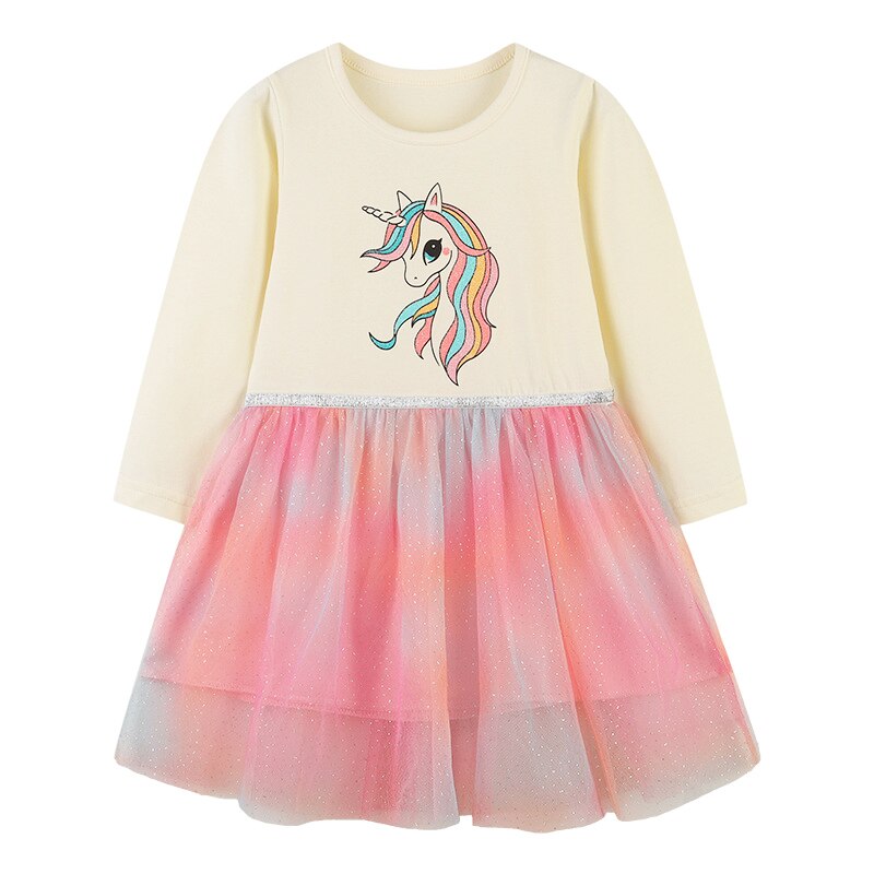 Vestido infantil feminino com manga comprida e desenhos animados