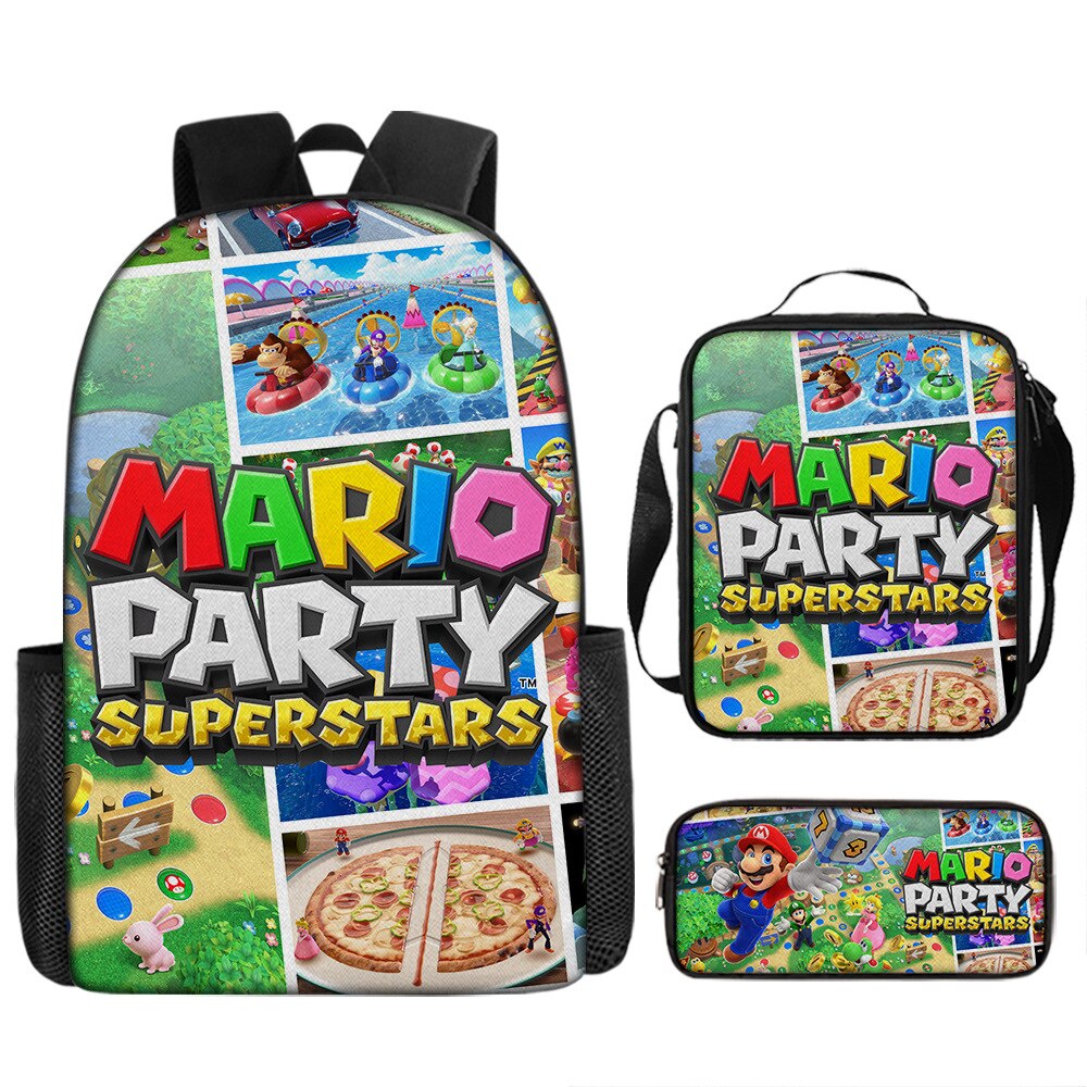 Kit escolar infantil do anime Super Mario com 3 peças bolsa +lancheira + estojo