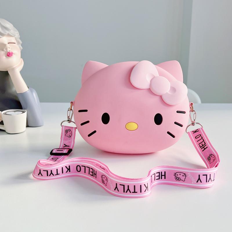 Mini bolsa infantil de ombro Hello Kitty de silicone à prova d'água