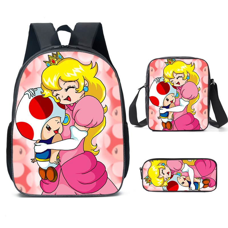 Kit escolar infantil do anime Super Mario com 3 peças bolsa +lancheira + estojo