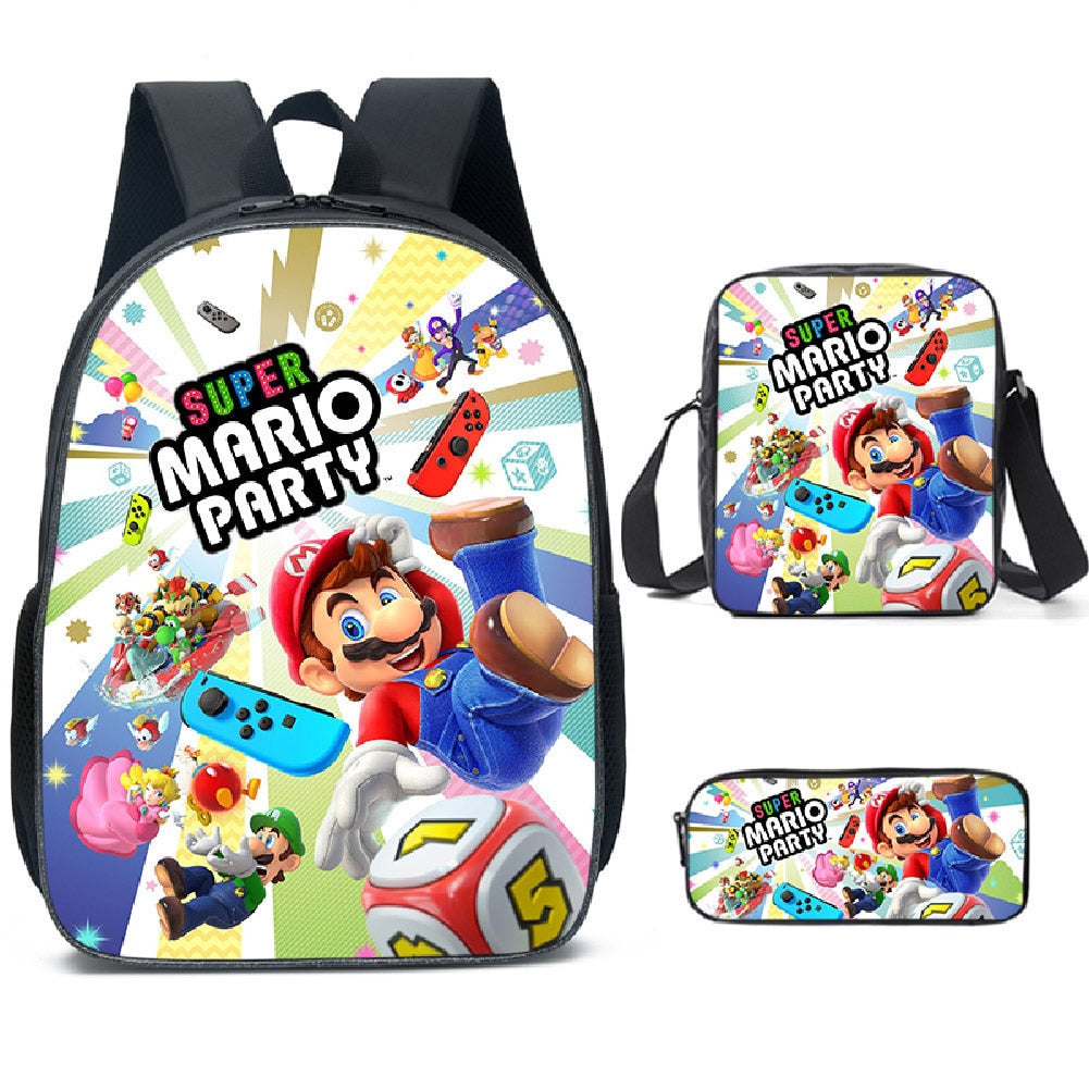 Kit escolar infantil do anime Super Mario com 3 peças bolsa +lancheira + estojo