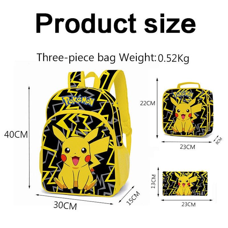 Kit escolar infantil do Pokémon 3 peças bolsa+estojo+mochila