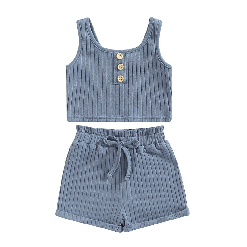 Conjunto para meninas e bebês colete com botões +short