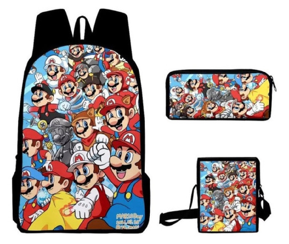 Kit escolar infantil do anime Super Mario com 3 peças bolsa +lancheira + estojo