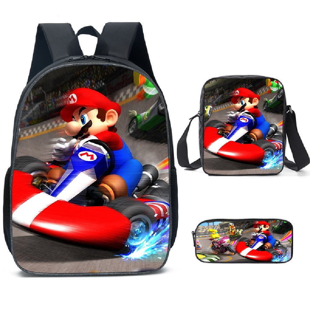 Kit escolar infantil do anime Super Mario com 3 peças bolsa +lancheira + estojo