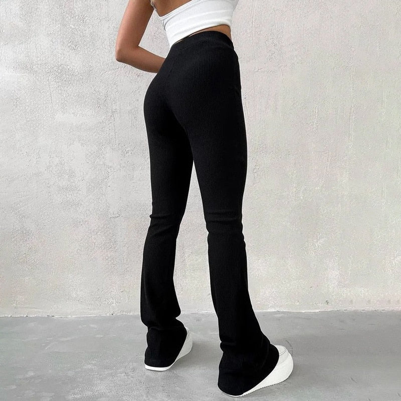 Calça feminina de cintura alta cor sólida e ajuste slim