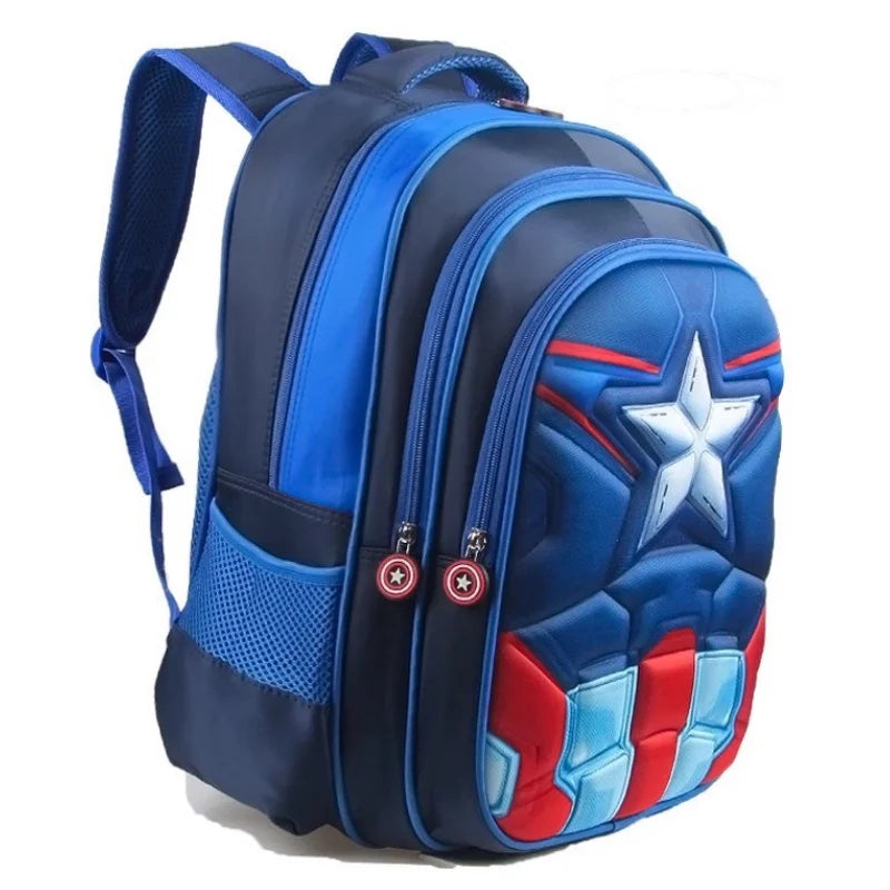 Mochila de nylon impermeável com desenho da estrela do Capitão América para meninos com três compartimentos